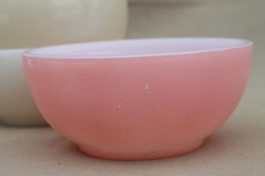 vintage Fire-King glass soup / chili bowls, ivory, pink white milk glass