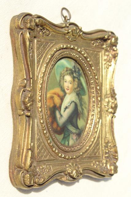 vintage Florentine gold ornate miniature picture frames w/ Regency era portraits