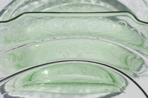vintage Florentine green depression glass hexagonal platter & round oval bowl
