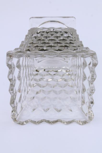 vintage Fostoria American cube pattern glass, square urn shape rose vase