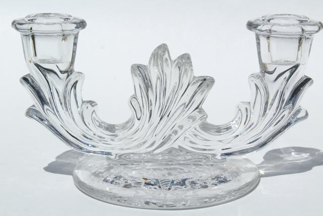 vintage Fostoria Baroque candle holders, pair branched candlesticks Corsage etched glass