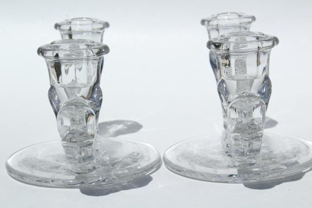 vintage Fostoria Baroque candle holders, pair branched candlesticks Corsage etched glass