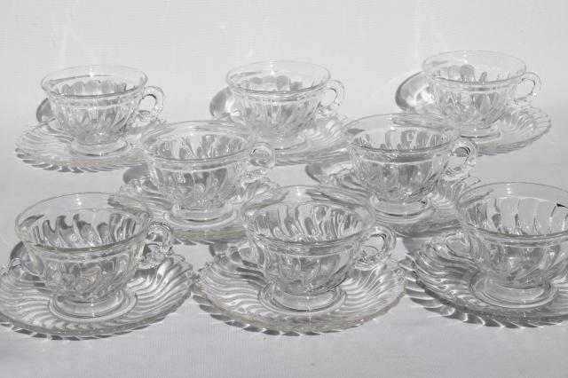 vintage Fostoria Colony glass tea party / luncheon set, plates, cups & saucers