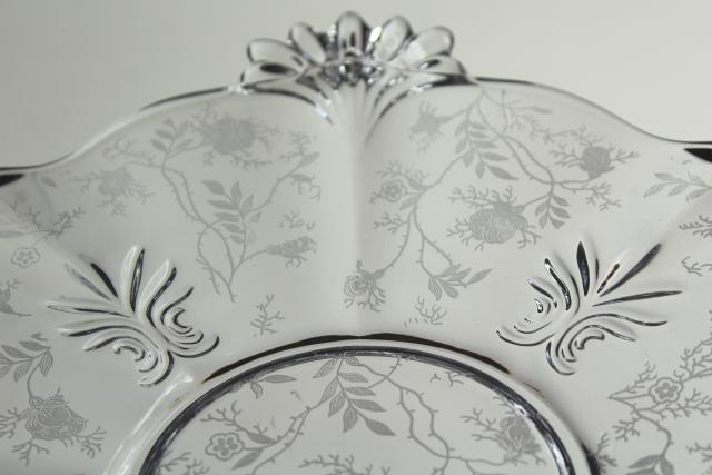 vintage Fostoria baroque chintz etching crystal clear glass cake plate w/ handles