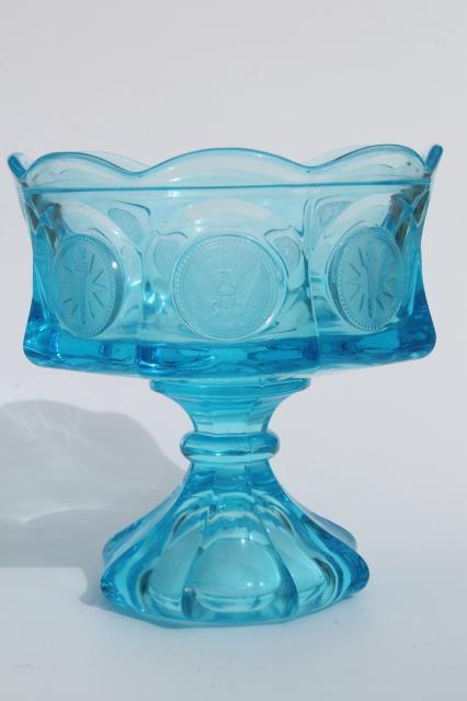 vintage Fostoria coin glass blue compote or wedding bowl candy dish (no lid)