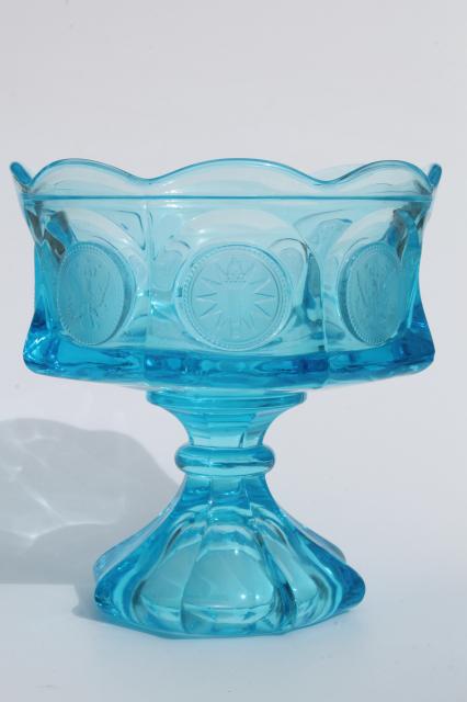 vintage Fostoria coin glass blue compote or wedding bowl candy dish (no lid)