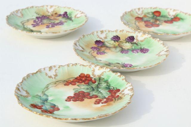 vintage French Limoges china fruit plates w/ hand painted currants & berries