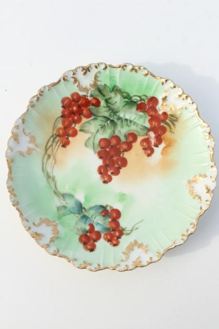 vintage French Limoges china fruit plates w/ hand painted currants & berries