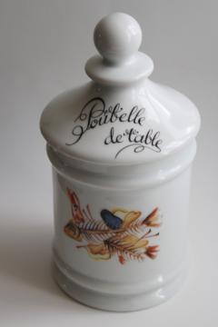 vintage French Poubelle de table, white ironstone china jar, waste can for kitchen or table food scraps