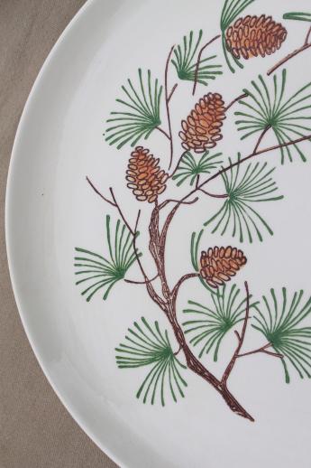 vintage French Saxon china pine cone pattern dishes w/ pine branches & pinecones
