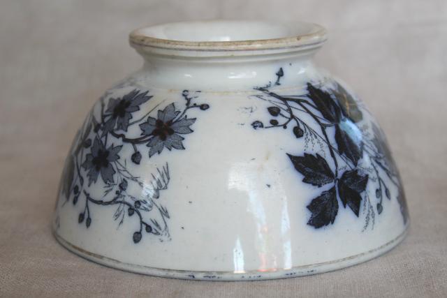 vintage French flow blue footed bowl, Luneville France Julienne bramble pattern