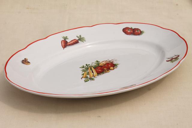 vintage French kitchen china vegetable platter, Luneville Badonviller faience pottery