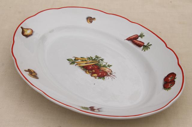 vintage French kitchen china vegetable platter, Luneville Badonviller faience pottery
