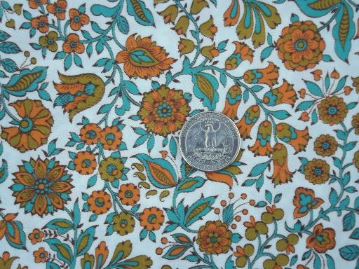 vintage Fruit of the Loom print cotton fabric, orange and green floral