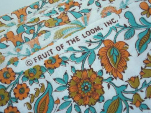 vintage Fruit of the Loom print cotton fabric, orange and green floral