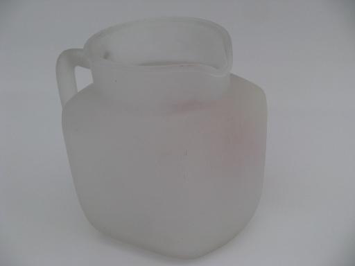 vintage Gay Fad frosted glass tomato juice set, hand-painted glasses and pitcher