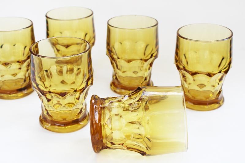 vintage Georgian honeycomb amber glass tumblers, old fashioned glasses set of 6
