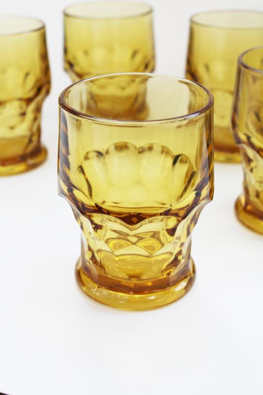 vintage Georgian honeycomb amber glass tumblers, old fashioned glasses set of 6