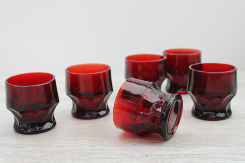 vintage Georgian pattern ruby red tumblers, whiskey glasses or juice glass set