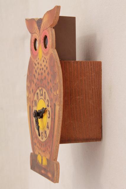 vintage German black forest owl animated clock moving eyes cuckoo clock 