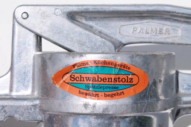 vintage German spatzle noodle dumpling press, Palmer cast aluminum specialty kitchen tool