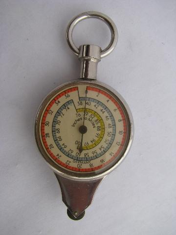 vintage Germany cartography tool, inches to miles map counter gauge w/ compass