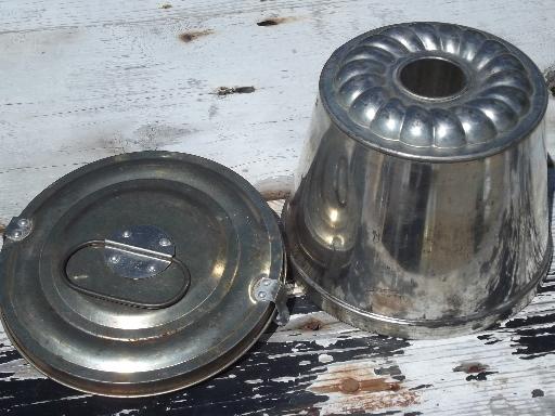 vintage Germany tinned pudding mold w/ cover, for steamed plum puddings