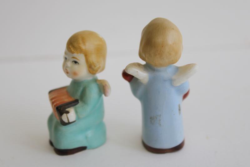 vintage Germany tiny china figurines, Hummel style angels accordion & mandolin