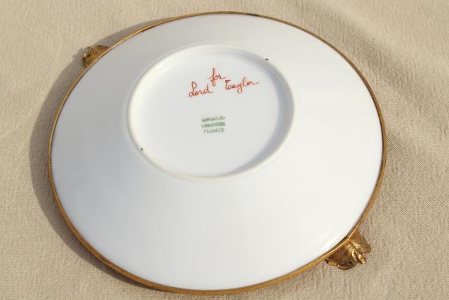 vintage Giraud Limoges porcelain ashtray, gold metal ormolu trimmed dish