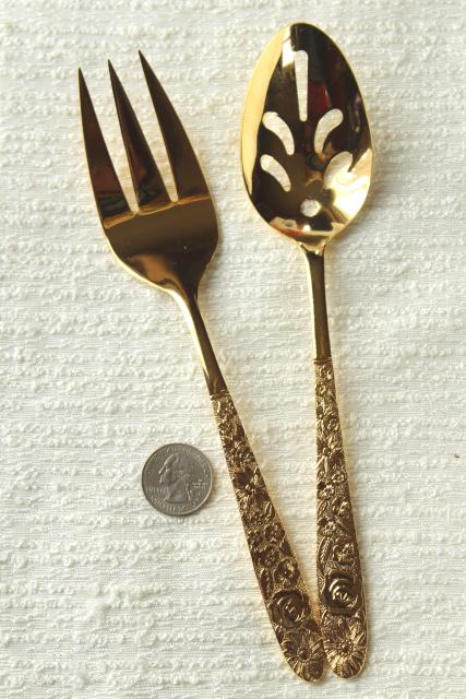 vintage Golden Ware gold electroplate flatware, never used Stanley Roberts all over flowers