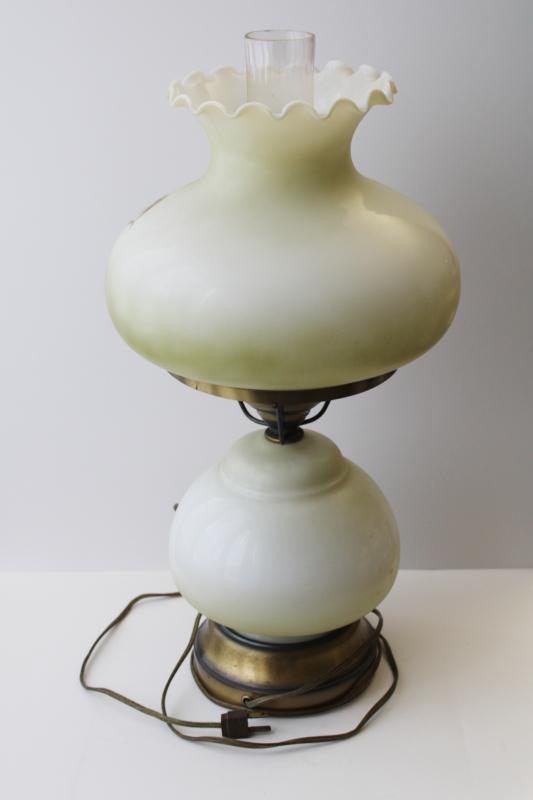 vintage Gone With The Wind lamp, hand-painted roses glass base & shade, hurricane chimney