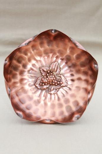 vintage Gregorian copper bowl, flower shaped dish retro hammered hand-wrought copper