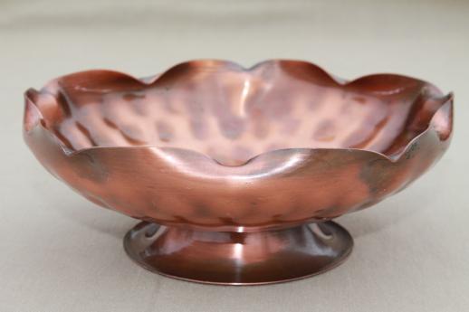 vintage Gregorian copper bowl, flower shaped dish retro hammered hand-wrought copper