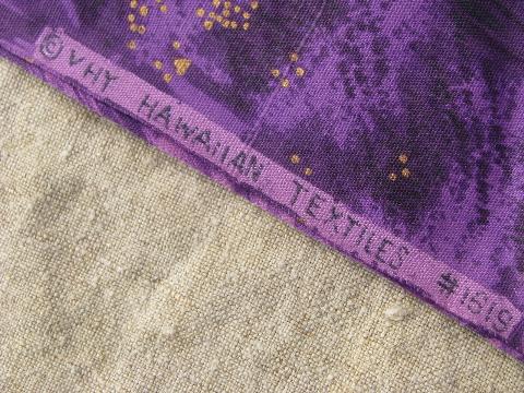 vintage Hawaiian Textiles fabric, Hawaii flowers print cotton in purple