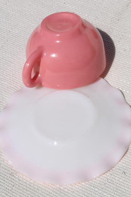 vintage Hazel Atlas crinoline pink ruffle ripple milk glass cups & saucers