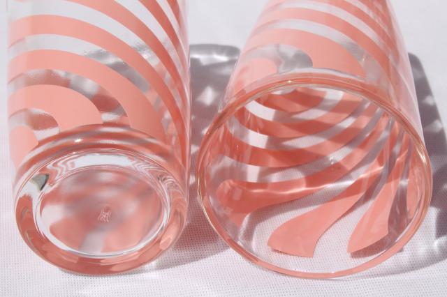 vintage Hazel Atlas glass tumblers, pink swirl print drinking glasses crinoline pattern go-along