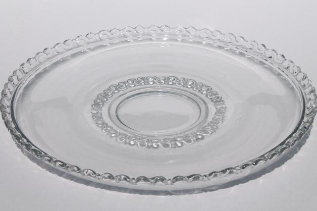 vintage Heisey Athena crystal clear glass cake plate, reverse s gadroon scalloped border