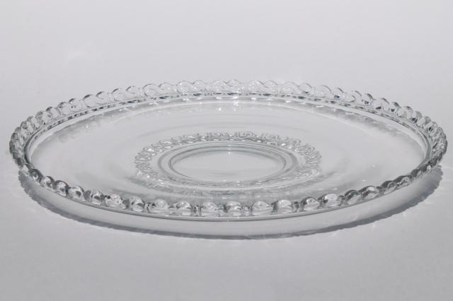 vintage Heisey Athena crystal clear glass cake plate, reverse s gadroon scalloped border