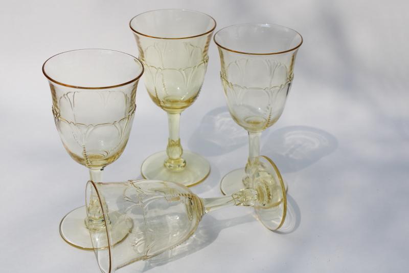 vintage Heisey Empress sahara yellow depression glass goblets, water glasses set