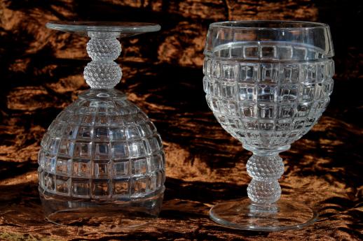vintage Heisey Victorian water / wine glasses, crystal clear glass goblets 