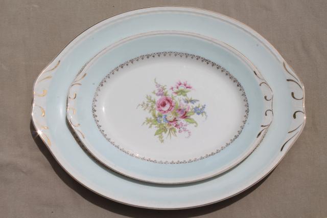 vintage Homer Laughlin Eggshell Georgian floral china trays or platters, aqua blue w/ flowers