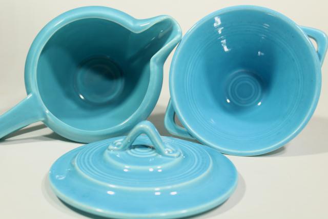 vintage Homer Laughlin Harlequin turquoise ceramic cream pitcher & sugar bowl set