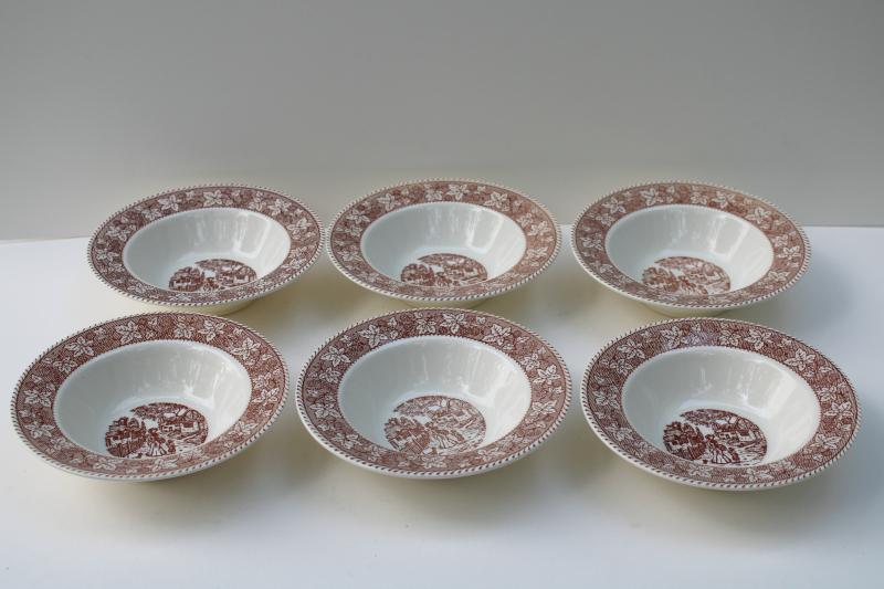 vintage Homer Laughlin Kingsway brown transferware w/ berries border English scenes bowls