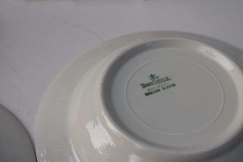 vintage Homer Laughlin Kingsway brown transferware soup bowls Springtime Farm berries border