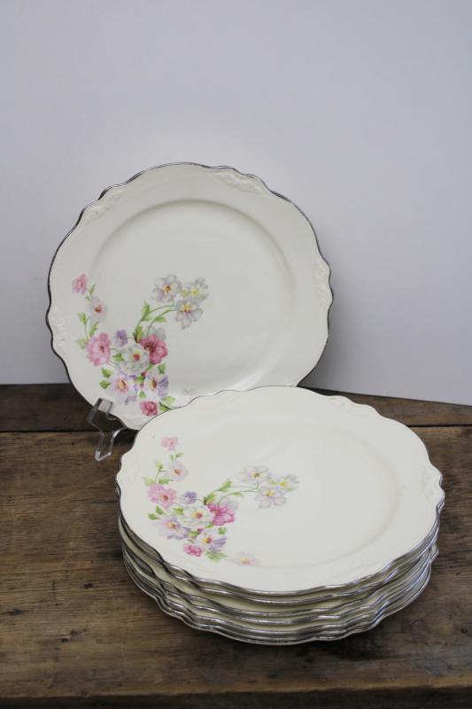 vintage Homer Laughlin Virginia Rose fluffy roses pattern china plates, set of 8