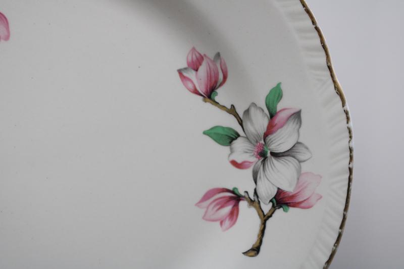 vintage Homer Laughlin china platter or tray, pink & white magnolia branch