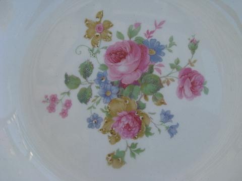vintage Homer Laughlin pottery pattern H49N6, pink roses china plates & bowls