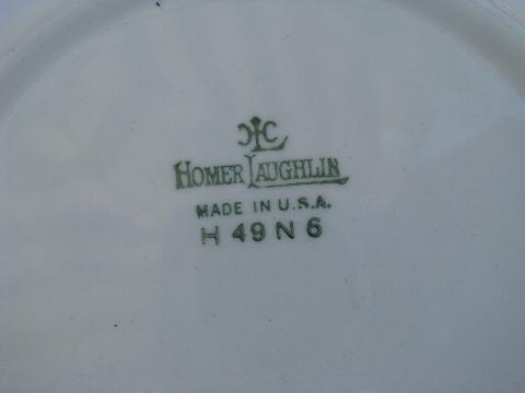 vintage Homer Laughlin pottery pattern H49N6, pink roses china plates & bowls