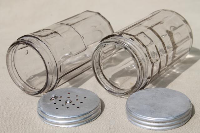 vintage Hoosier jars, depression glass kitchen canisters for coffee, tea, spice jar S&P shakers