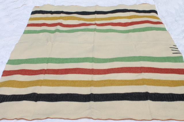 vintage Hudson Bay point blanket, striped wool camp blanket four point Hudson's Bay